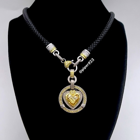 RARE Judith Ripka JR TWO Canary Crystal & Diamond Pendant Enhancer with Xtras - Picture 5 of 11